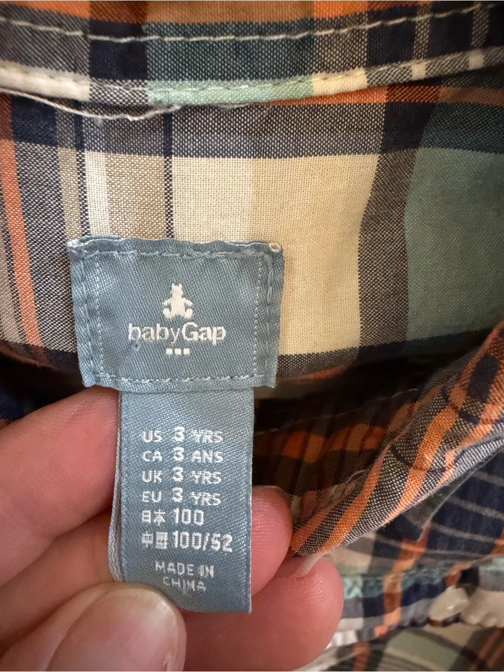 GAP Boys 3T Plaid Button-Down Shirt - Blue, Brown & Cream
